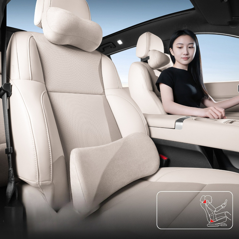 Memory Foam Car Neck Pillow Lumbar Support - Wildleder Auto-Nackenkissen und Lendenwirbelstütze Set Ergonomisches