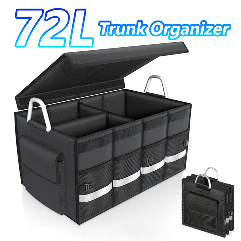 Car Trunk Organizer Foldable Storage Box - Robuster 72-Liter-Kofferraum-Organizer für das Auto, faltbare